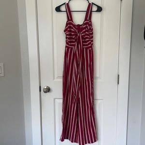 Red & White Striped SHEIN Tie Front Jumpsuit